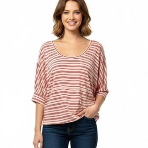 CAbi pink relaxed tickle tee 3/4 sleeve striped top style# 5750 size M